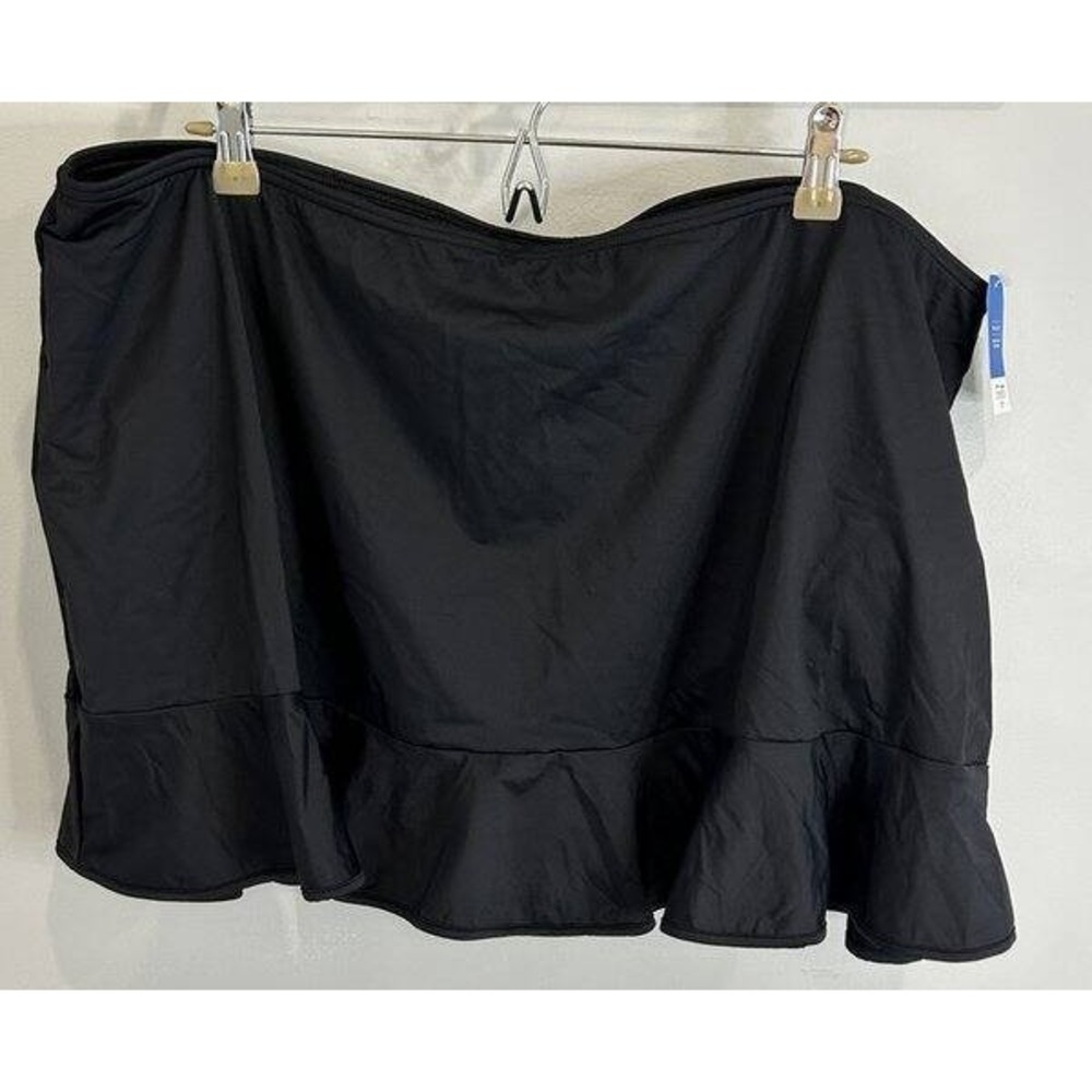 Land End Plus Size Ruffle Hem Mini Swim Skirt Black Built in Liner New Size 26W